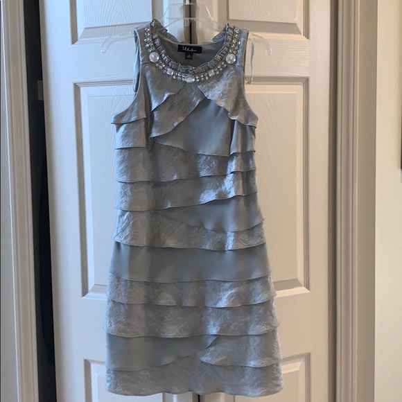 S.L. Fashions Dresses & Skirts - Shiny Silver Collar Beaded Dress